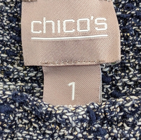 CHICOS Scoopneck Sweater Navy Gold White Chicos Size 1 (MEDIUM) - Picture 2 of 4